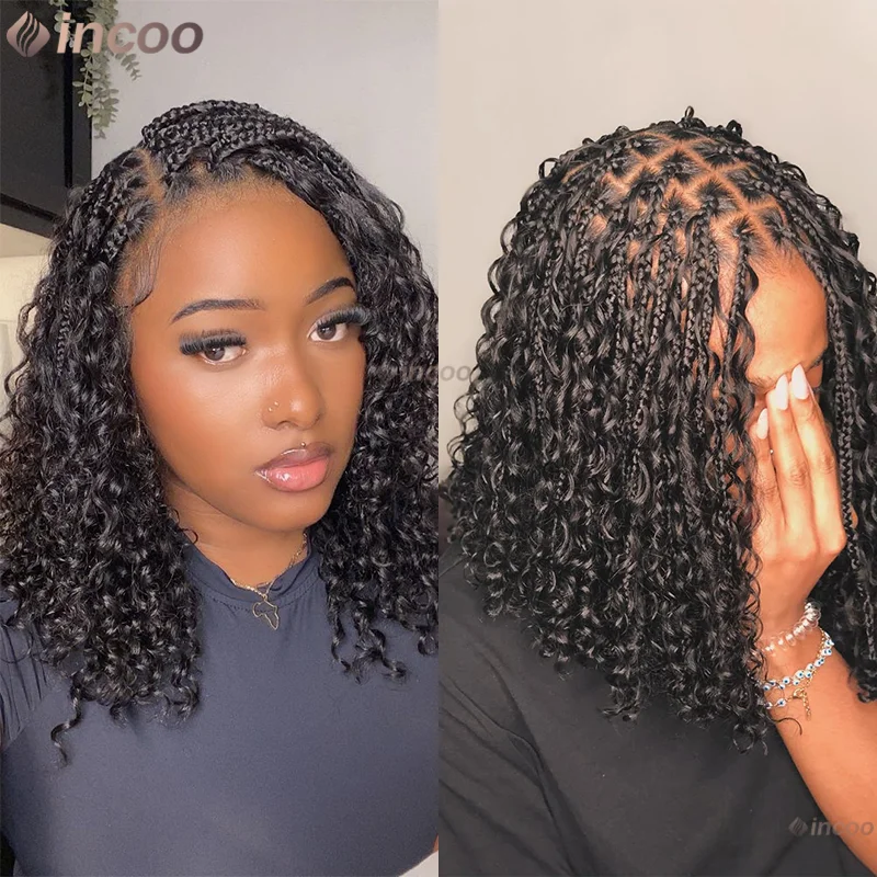 สังเคราะห์วิกผมลูกไม้ด้านหน้าด้านหน้าสําหรับผู้หญิงสีดํา 12 "Cornrows ถักวิกผมลูกไม้ผมเด็ก Knotless กล่อง Braiding วิกผม