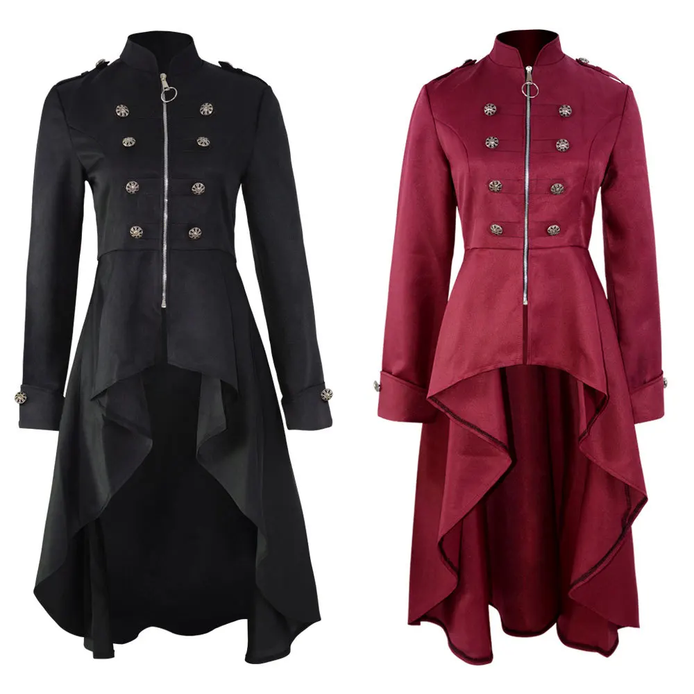 

Adult Women Medieval Retro Tuxedo Dress Long Trench Coat Tops Black Red Tuxedo Ladies Halloween Cosplay Costumes S-4XL