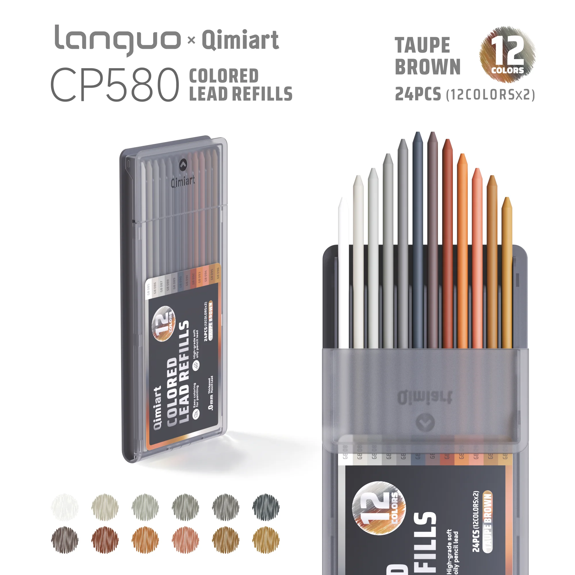 Languo 12 Kleuren Intrekbare Kleurpotloodset, 3,0 mm Dikke Oliebasis Potloodstift, voor Handtekenen, Doodling, Journaling