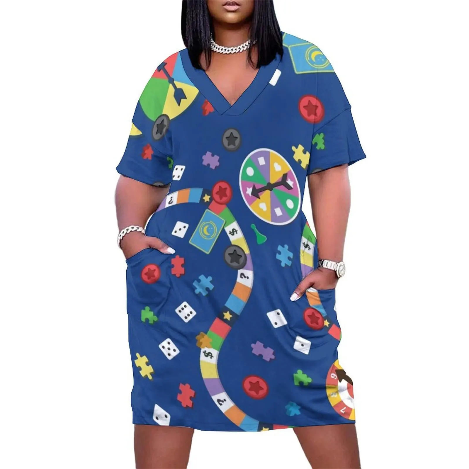 

Tabletop Board Game Pattern Loose Pocket Dress Dress vintage prom dress Party dresses birthday