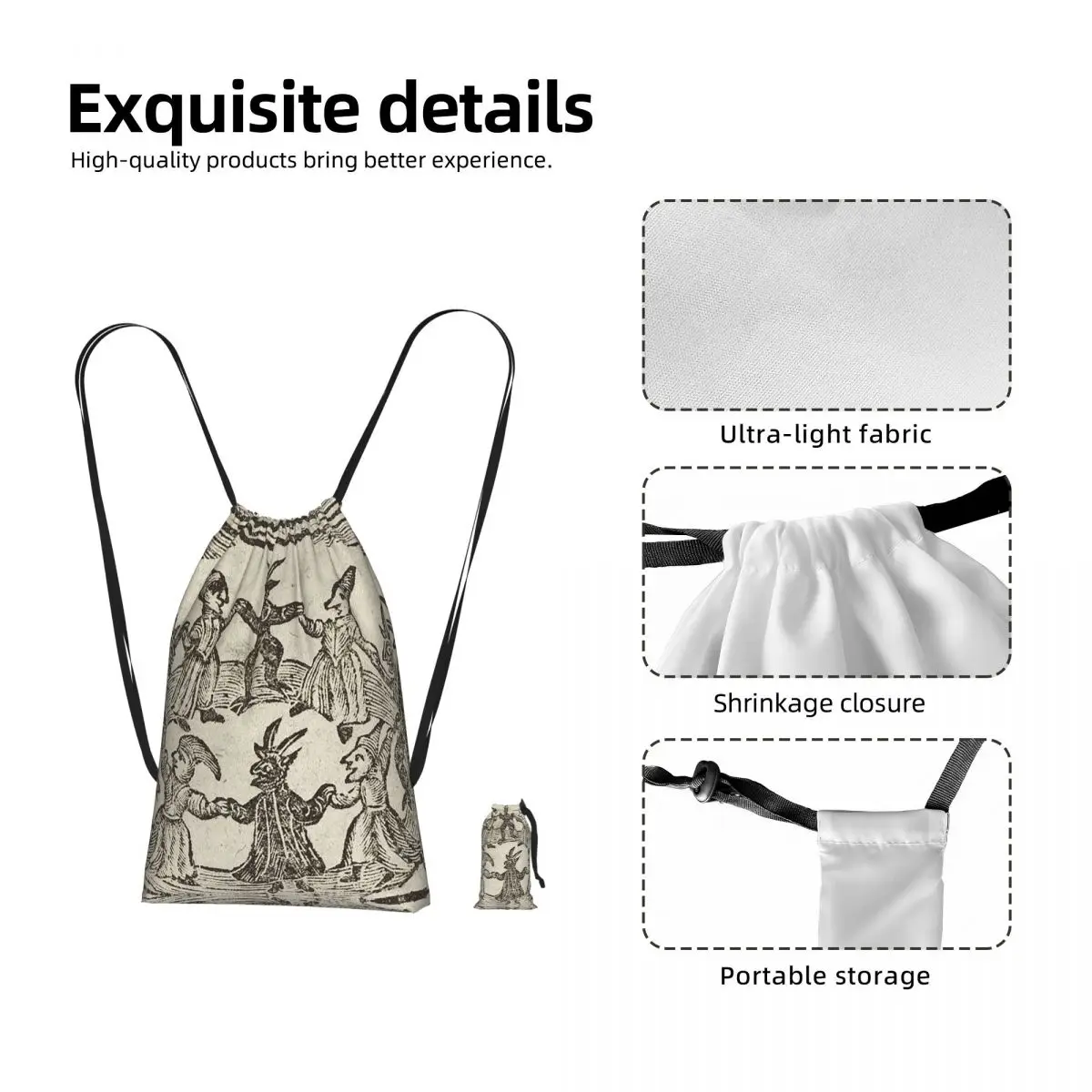 Witches Circle Dance Drawstring Backpack Sports Gym Bag Portable Travel Drawstring Bag for Men Women