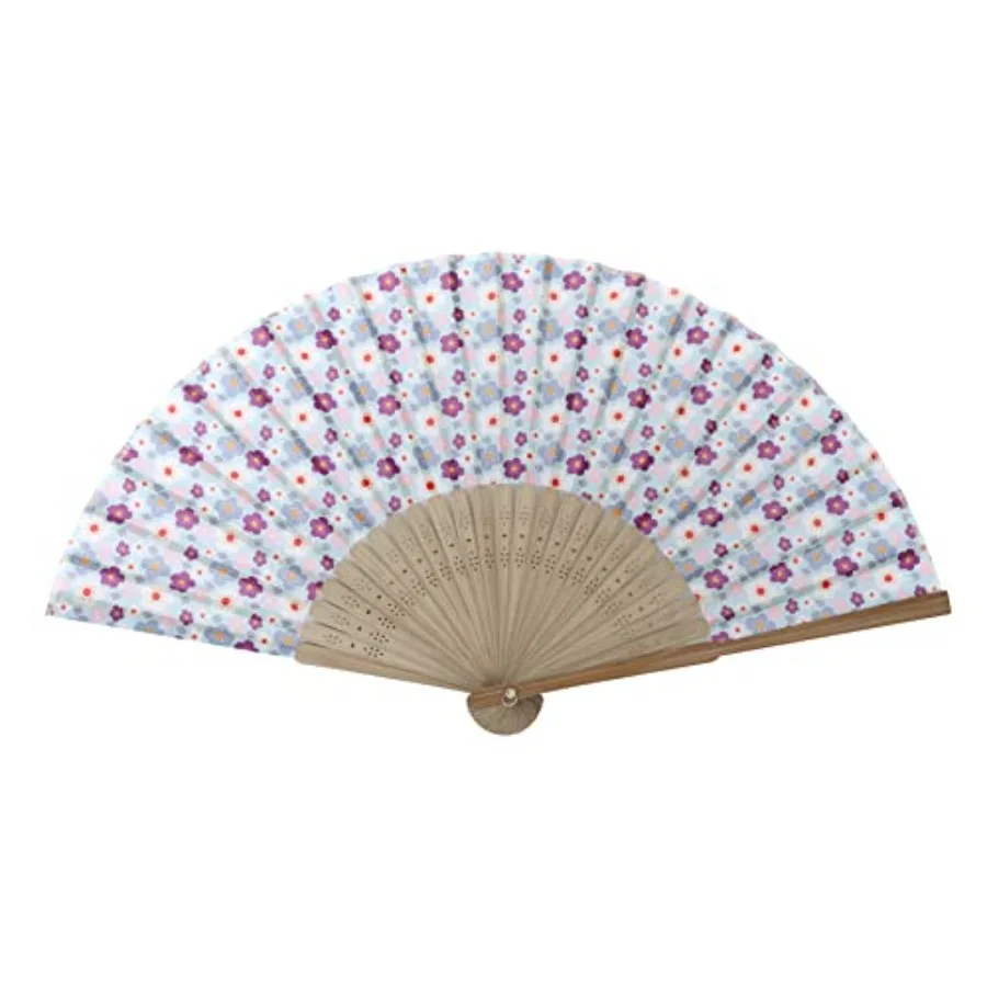 

Hand Fan Bamboo Printed Pattern Folding Fan Cotton For Party Wedding Gift Purple Flower