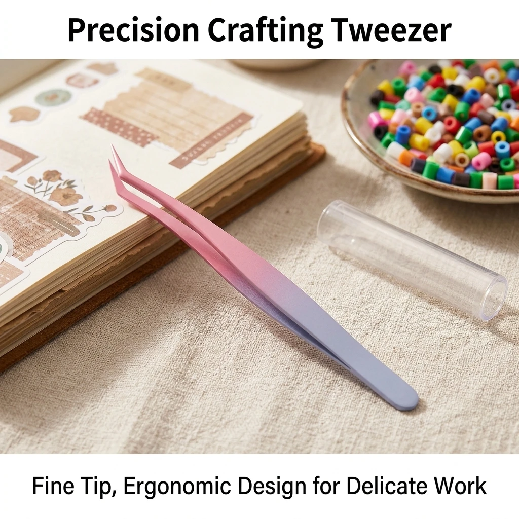 Gradient Color Precision Eyelash Tweezers with Extended Handle Non-slip Grip for Nail Art Journal Making and DIY Craft Lovers