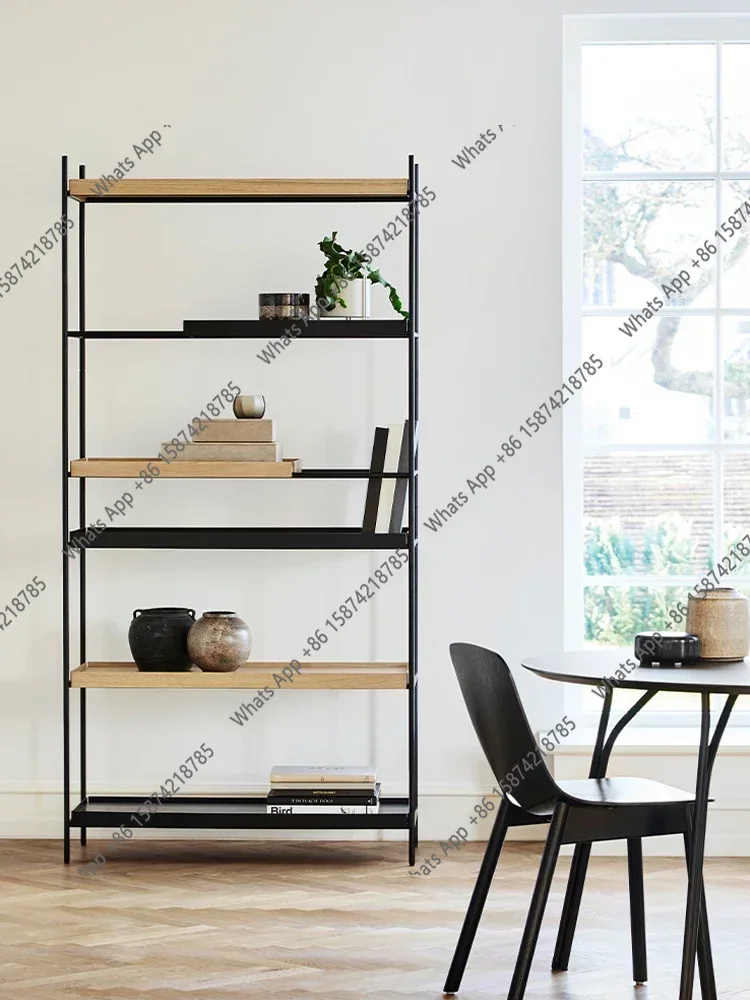 X Nordic Minimalist Steel And Wood Combination Bookshelf Floor-to-ceiling Living Room Metal Shelf Multi-layer Stainless
