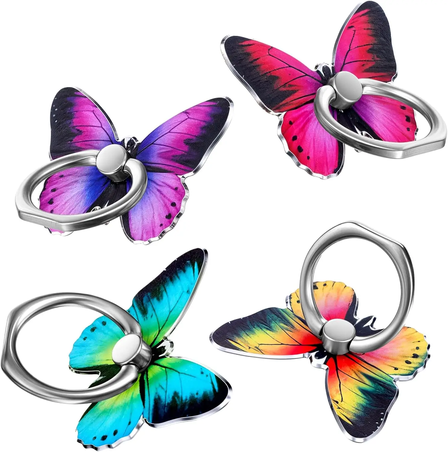 

4 PCS Butterfly Cell Phone Ring Stand Holder, Cute Butterfly Ring for Phone Case 360°Rotation Phone Ring Holder Stand Ring Hand