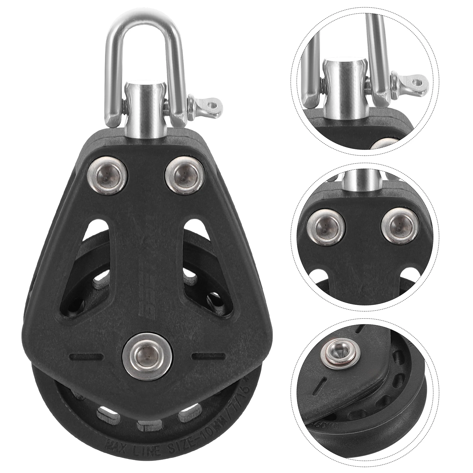 

Pulley Bearing Sailboat Winch Block Single Scroll Wheel Rigging Black Marine Fitness Stainless Steel Nylon Material Anti Rust