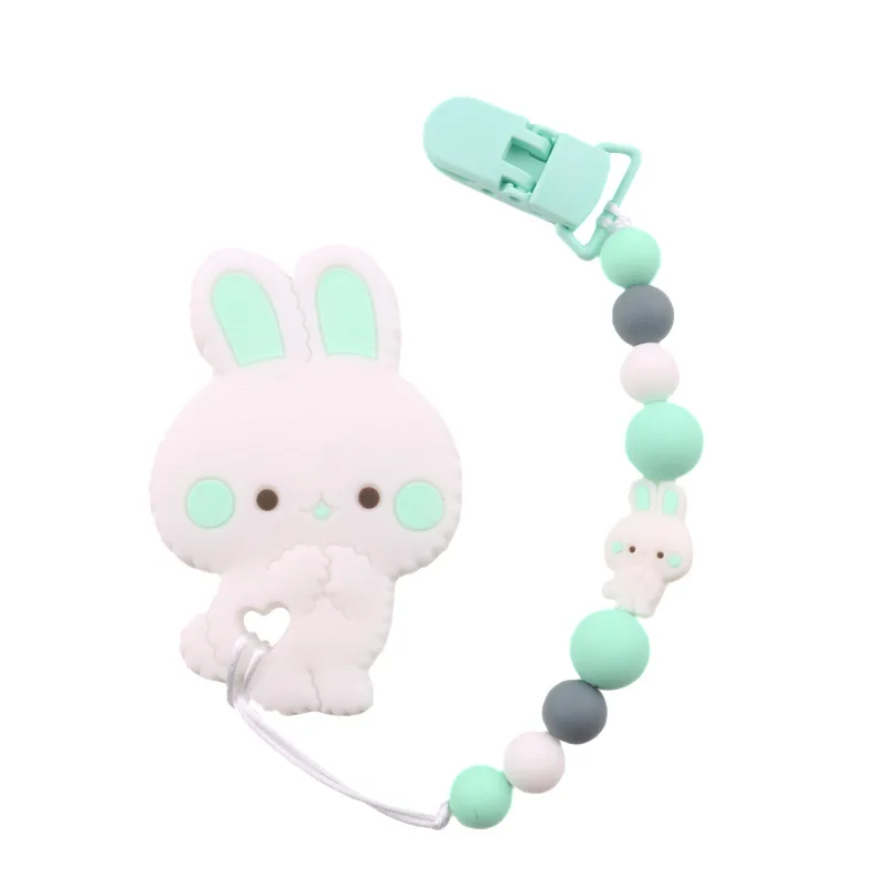 Baby Pacifier Clip Long Ear Rabbit Pacifier Chain Anti Drop Clip Toy