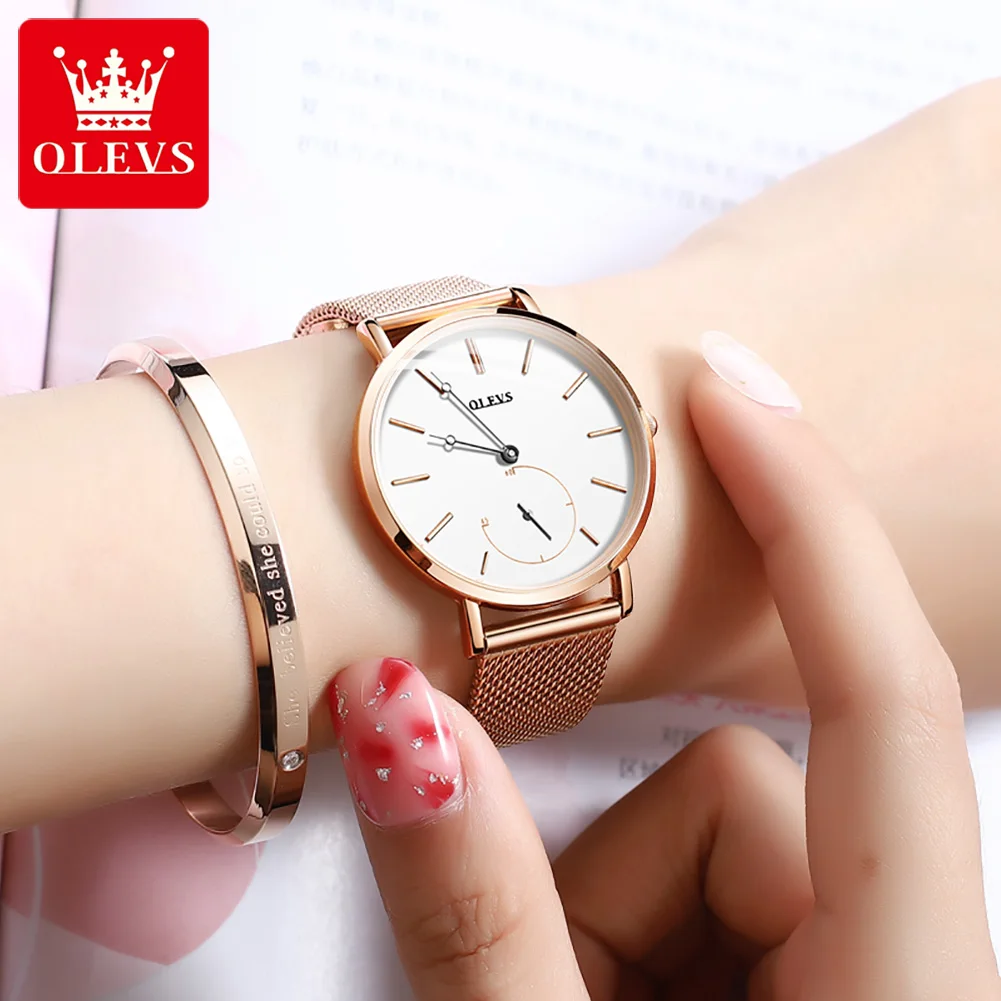 OLEVS 5190 Original Fashion Quartz Watch For Women Mesh Steel Strap Waterproof Wristwatch Simple Top Brand Business Woman Watch