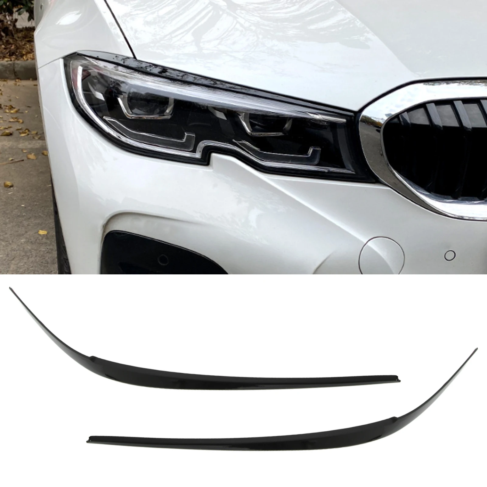 

1 Pair of Headlight Eyebrow Glossy Black ABS Headlight Eyelid Trim for BMW 3 Series G20 Sedan 2019+ Car Accessories