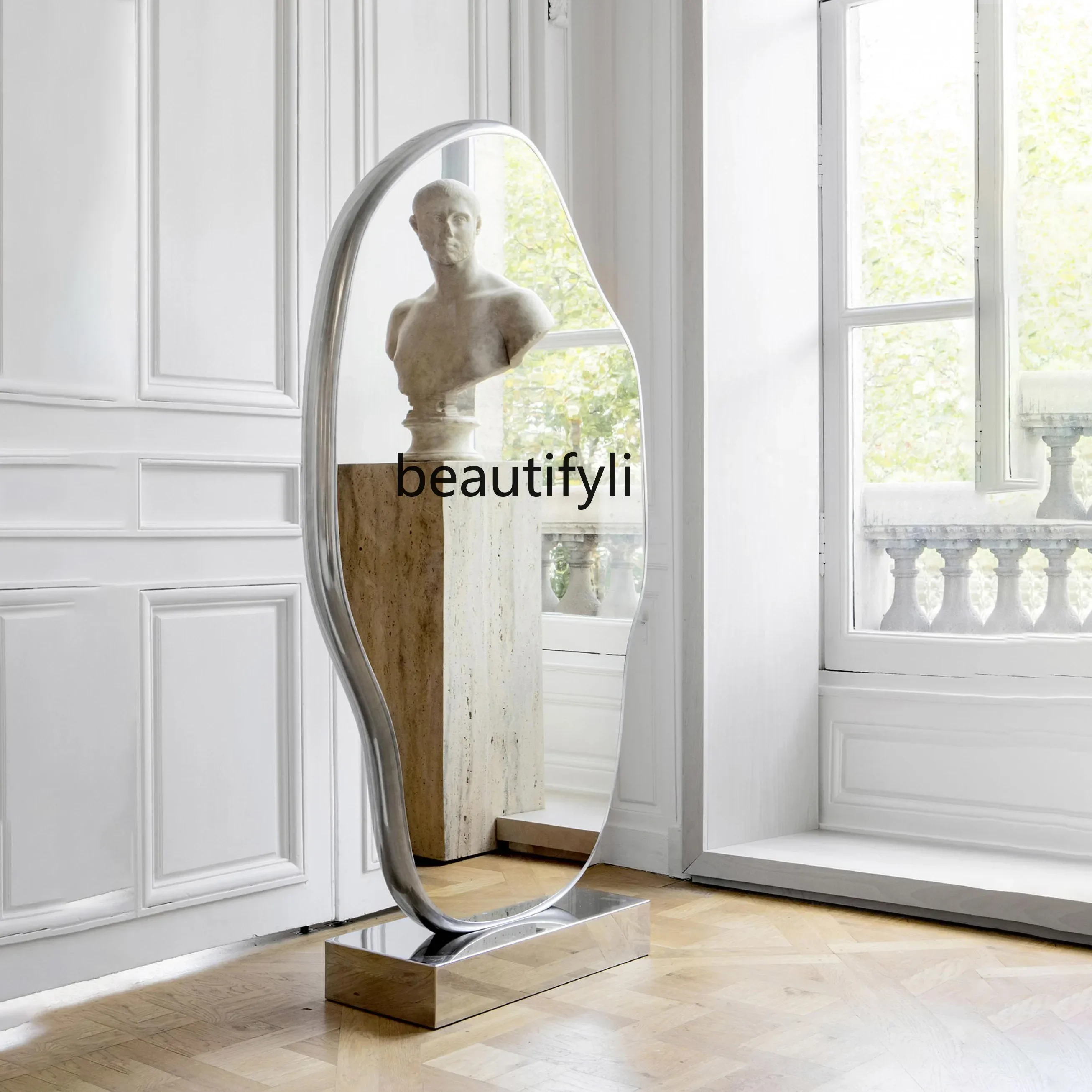 

French art light luxury design special-shaped clothing store vertical floor-to-ceiling full-length mirror living room decoration