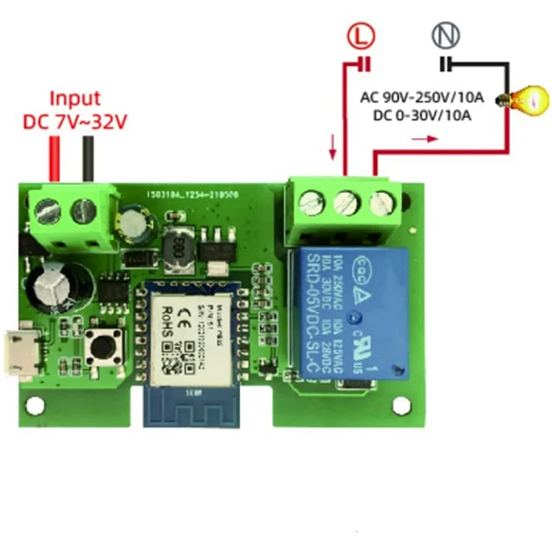 Best-5X 1CH RF Smart Switch 7-32V AC DC WIFI Tuya Remote Control 433 Light Switch 10A Rele Relay Self-Locking Interlock