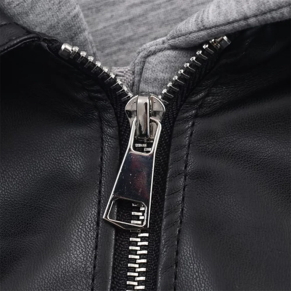 الخريف والشتاء منتج جديد أزياء المرأة وهمية قطعتين الربط سترة جلدية مقنعين سترة معطف