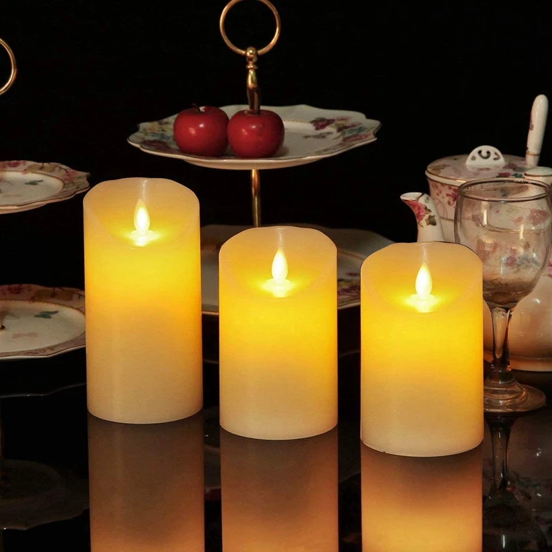 3Pcs Flameless LED Tea Candle Light ,Fake Candle In Bright Warm White And Wave Open For Home Wedding Decoration