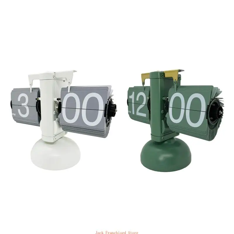 Automatic Digital Clock Table, Stainless Steel, Single Foot, Turn Page for Home, Bedroom, Living Room, Office Desktop