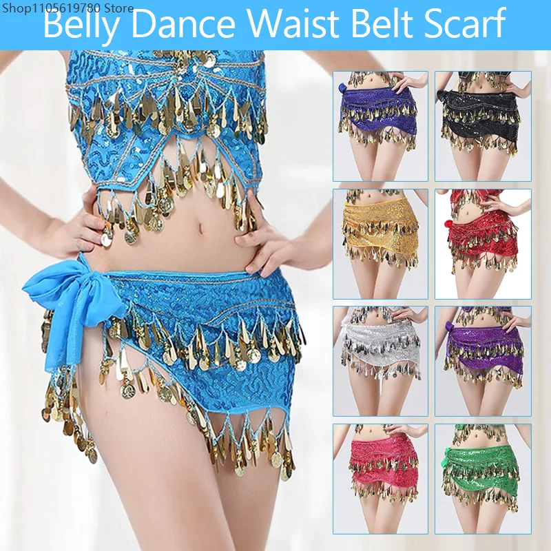 

Women Belly Dance Hip Scarf Sequin Tassel Chiffon Waist Belt Hip Scarf Indian Dance Skirt Practice Stage Performance Costume