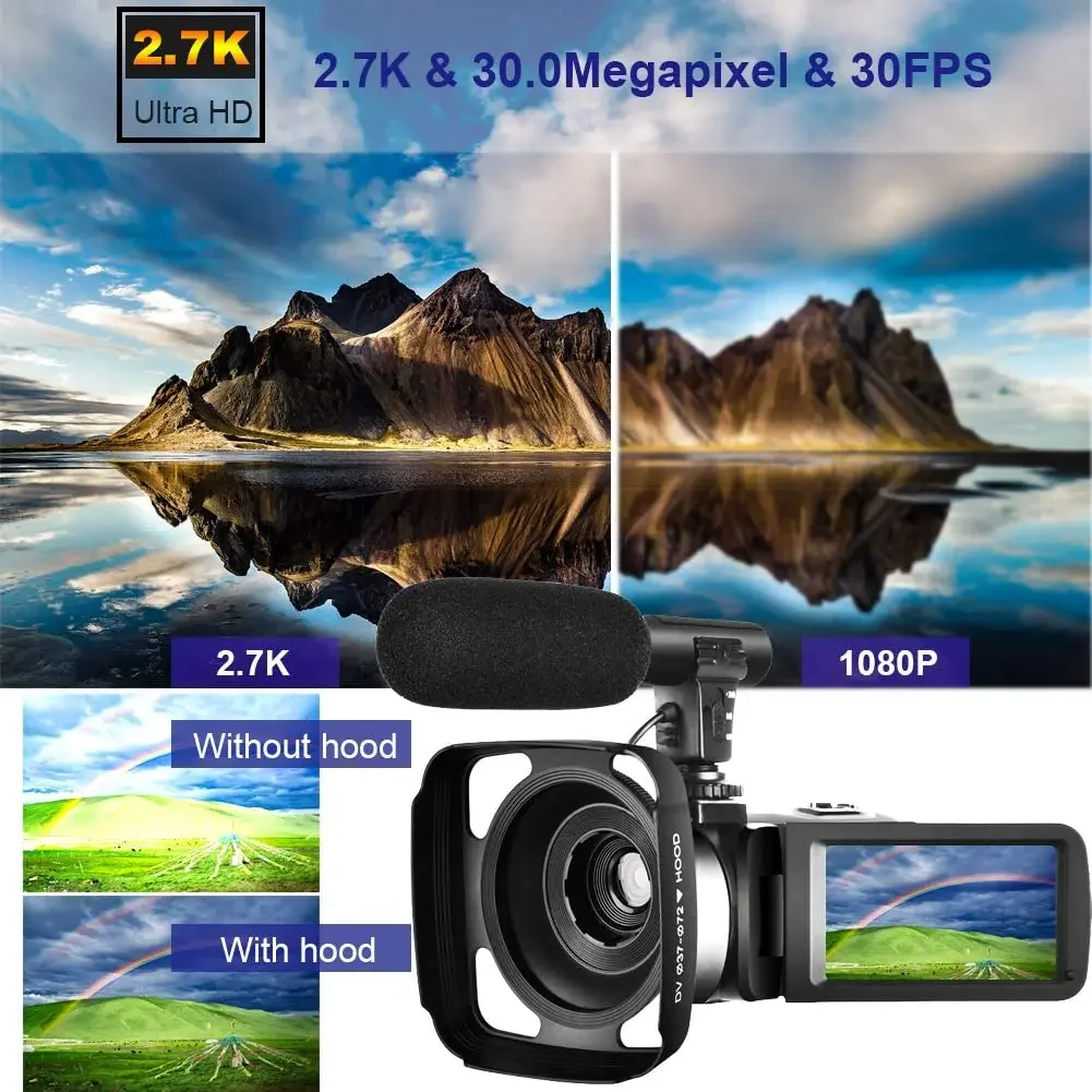 Video Camera Camcorder 2.7K HD Camera Recorder 30MP 18X Digital Zoom 3