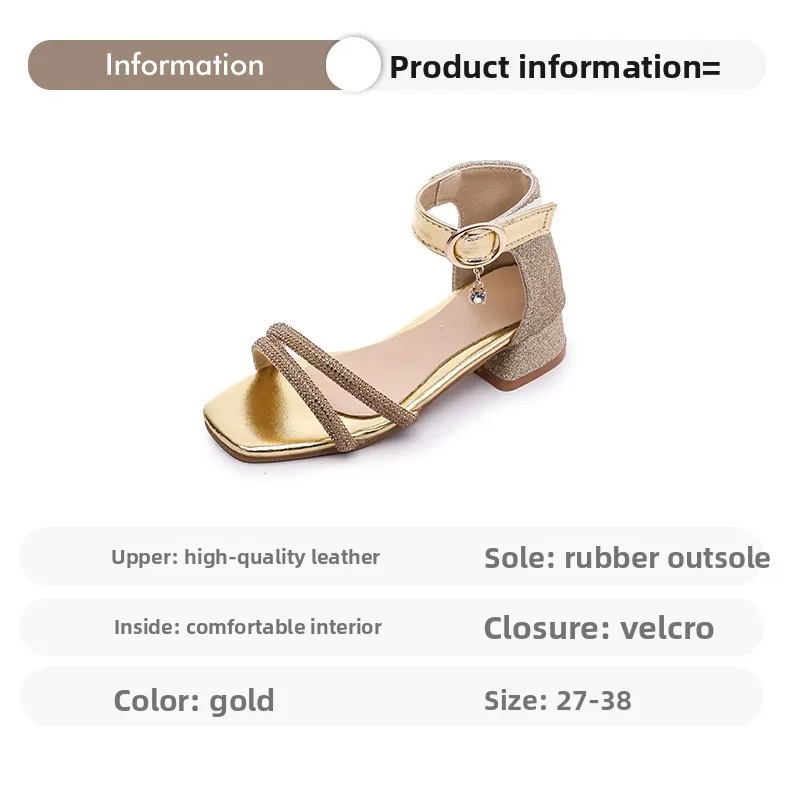 2026 Sommer Neue Kindersandalen Modische Mädchen-Hochhackige Sandalen mit Silber-Pailletten Offene Zehen Prinzessinnen-Sandalen – Detail 3