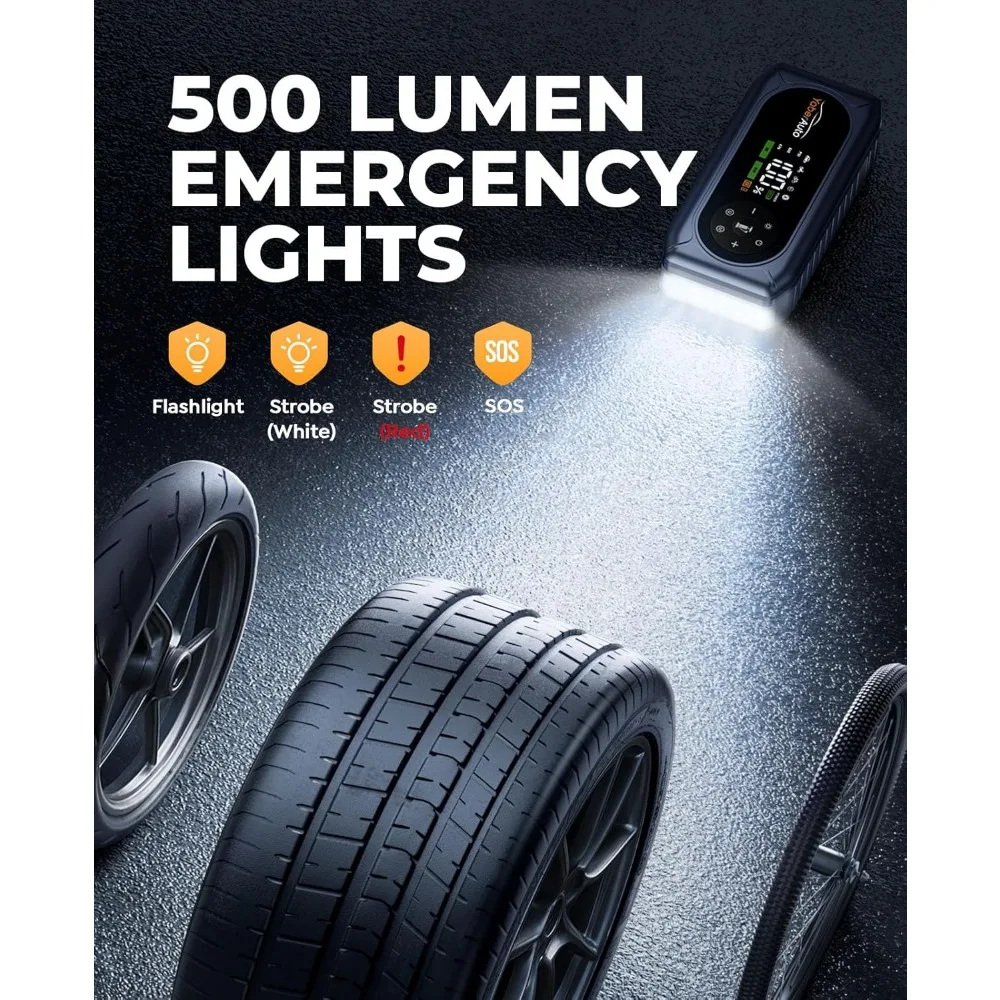 YaberAuto 9-in-1 Jump Starter مع ضاغط هواء 4500A 150PSI بطارية السيارة المحمولة Jump Starter (9L Gas/8L Diesel)، Jump Box Ca