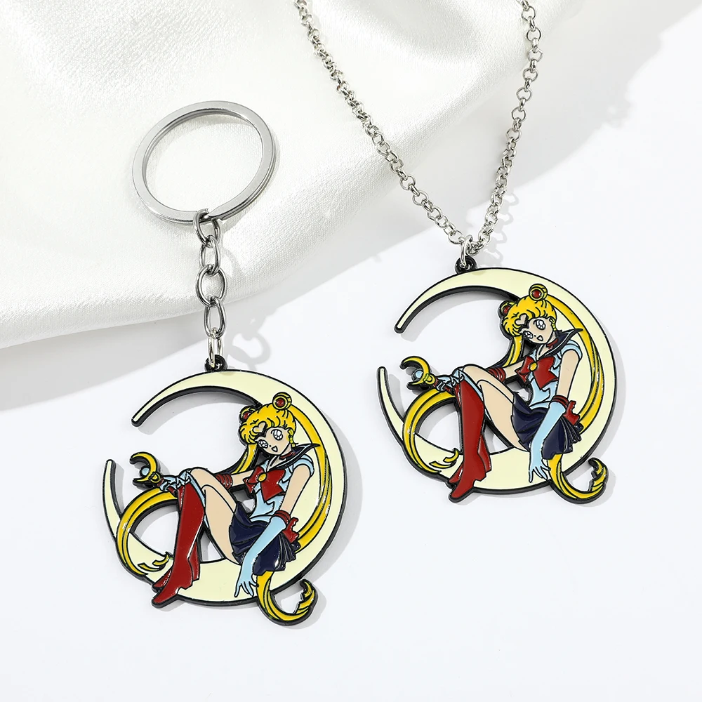 Classic Anime Sailor Moon Tsukino Usagi Moon Pendant Necklace for Girl Neck Chain Necklace Cute Sailor Moon Accessories Gifts