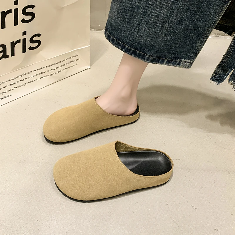 

New Women's Slippers Closed Toe Round Toe Suede Clogs Sandals Autumn New Retro Solid Color Flat Bottom Women's Slingback Shoes