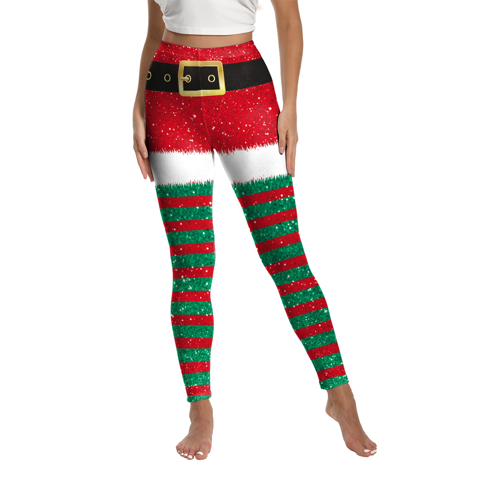 [You\'re My Secret] Christmas Leggings Womens Fitness Running Workout Running Pants Elf Snow Print Slim Skinny Stretch Leggings