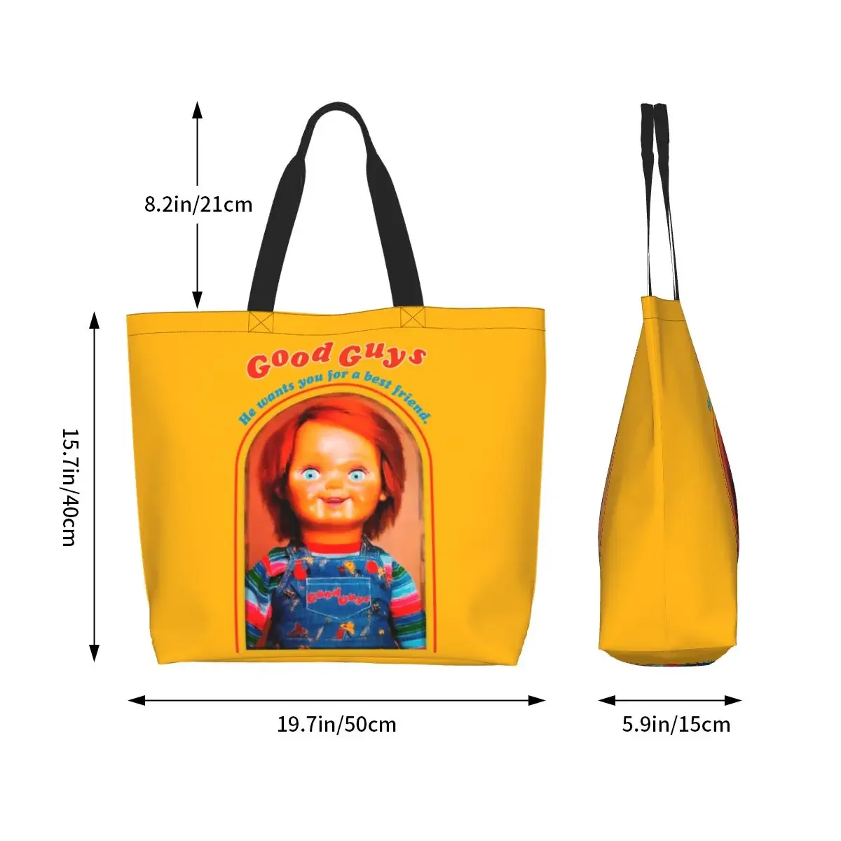 Chucky-Retro Mercearia sacos de compras, lona de impressão, Shopper Tote, Shoulder Bag, grande capacidade, bons rapazes, Play Handbag infantil