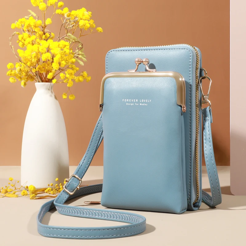 Elegante portafoglio con pochette in pelle reale moderno, sicuro Kiss Lock, sottile e organizzato-perfetto per le donne in movimento borsa a tracolla