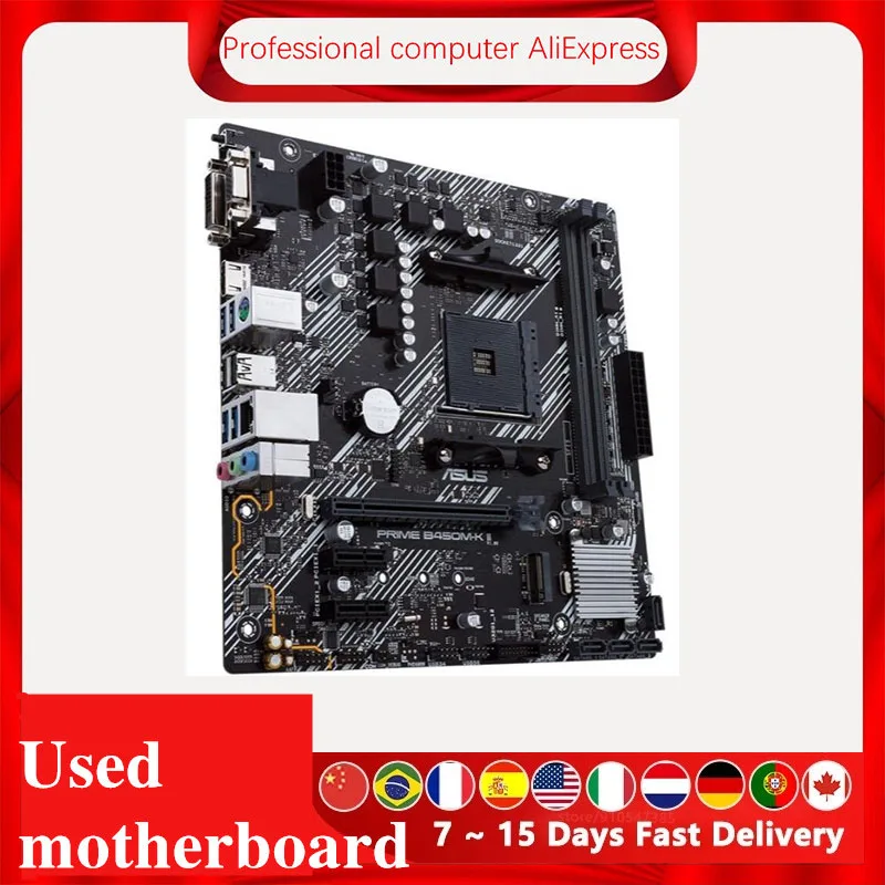 For ASUS PRIME B450M-K II Motherboard Socket AM4 DDR4  For AMD B450M B450 Original Desktop Mainboard Used Mainboard