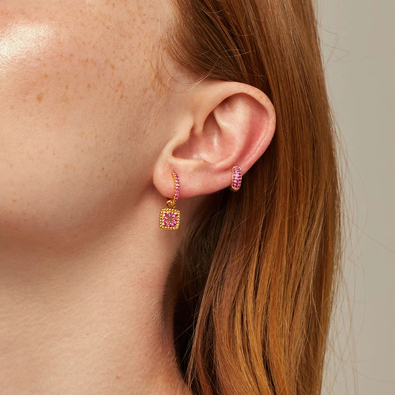 925 Sterling Zilveren Naald Mode Rose Rode Kristallen Hanger Oorringen Oorringen Voor Vrouwen Elegante Temperament Sieraden Geschenken