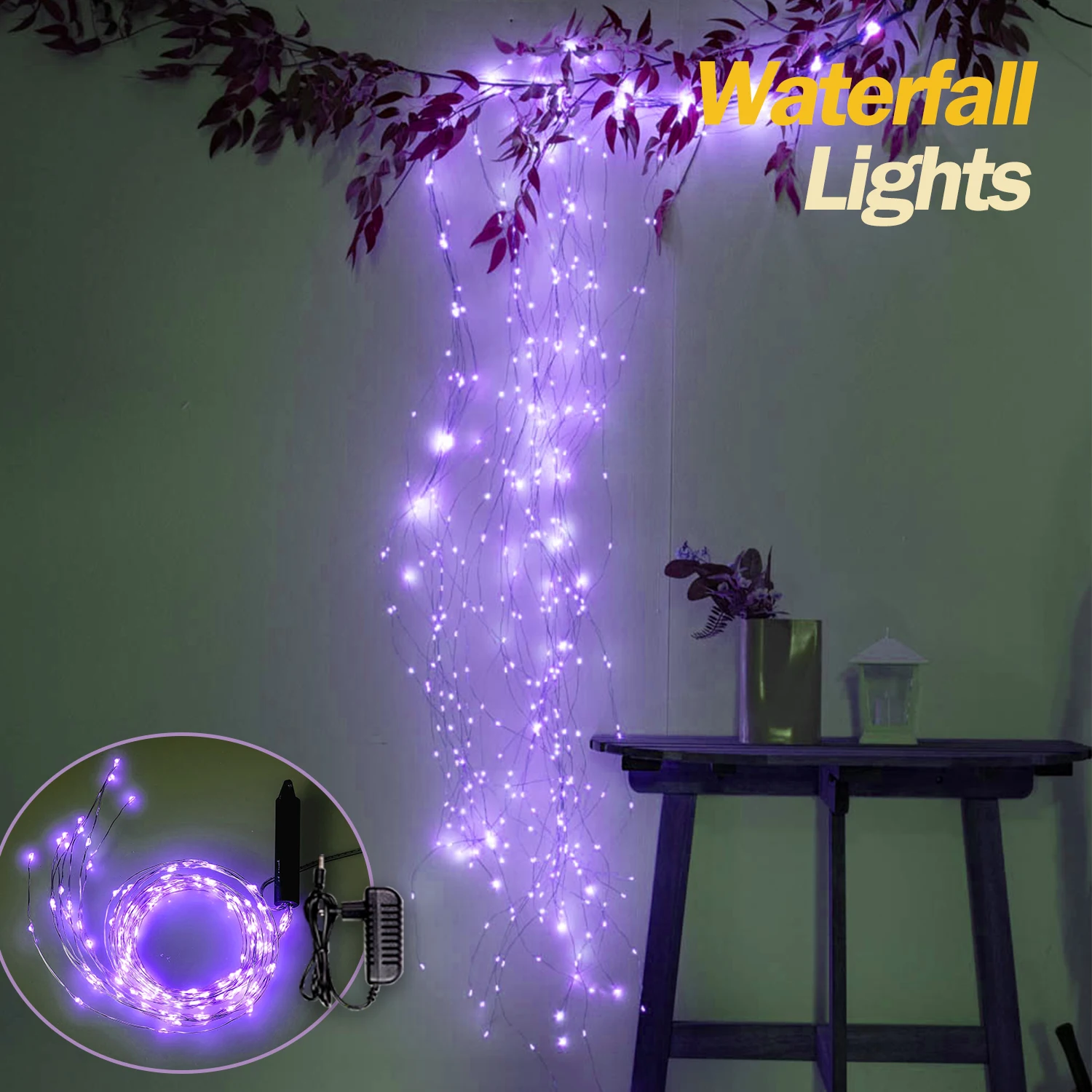 Halloween Fairy String Lights 600 LED Purple Waterfall Lights for Christmas Curtain Outdoor Tree Garlands Holiday Wedding Party