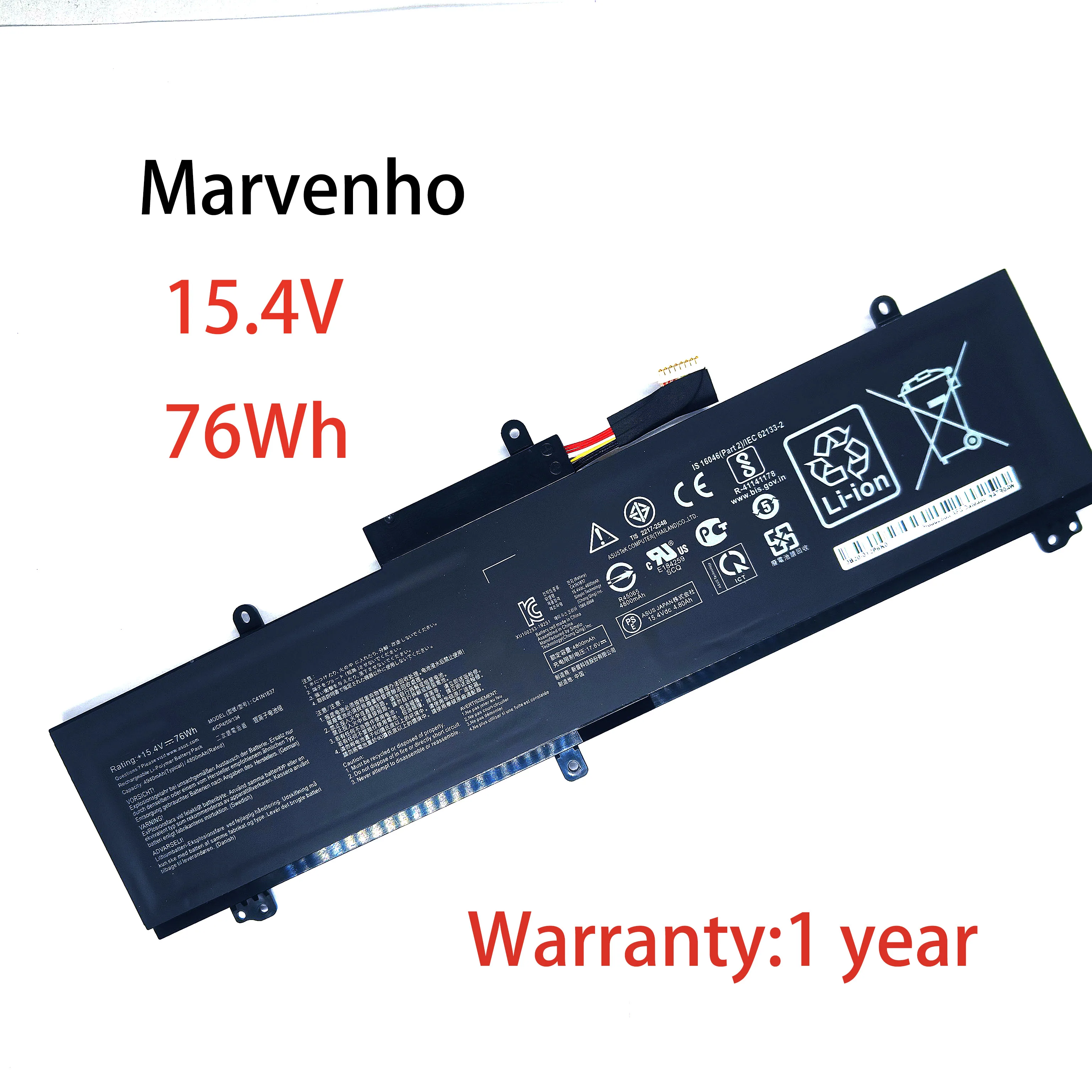 

Marvenho New 15.4V 4800mah 76wh C41N1837 0B200-03380100 Laptop Battery for ASUS ROG Zephyrus M GU502GU