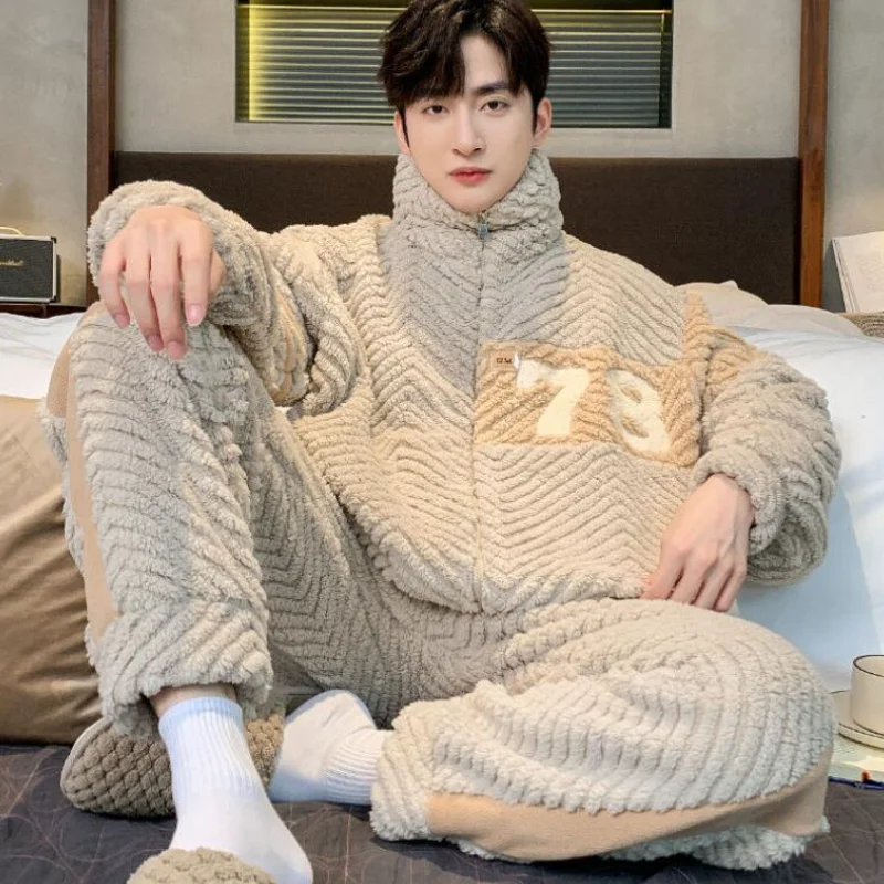 رجل الملابس الشتوية Y2K منامة الرجال ملابس الخريف الشباب لباس غير رسمي ملابس الحمام الفانيلا نمط جديد موضة 2 قطعة/المجموعة Homewear #4