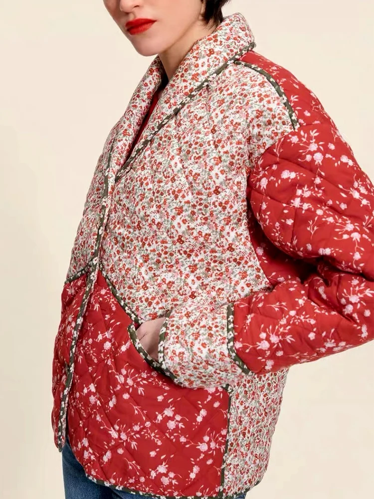 

Осенняя женская одежда в европейском и американском стиле, свободное хлопковое пальто в тон, легкое стильное маленькое повседневное хлопковое пальто с цветочным принтом