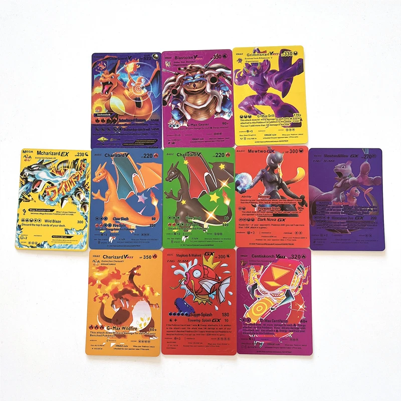 Pokémon Colorful Gold Foil Cards Toys, Charizard, Pikachu, Arc192., Silver Rainbow, Anglais, Français, Espagnol, VSTAR, VMAX