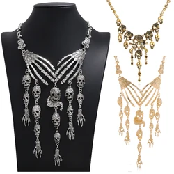 Halloween Jewelry Exaggeration Skeleton Necklace Choker for Women Horro Party Cosplay Tassel Skull Bones Charms Necklaces Gifts