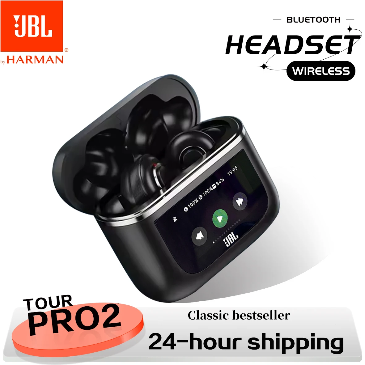 Écouteurs sans fil Bluetooth JBL Tour PRO 2 d'origine, écouteurs stéréo, écouteurs sportifs avec écran LCD intelligent, version HK