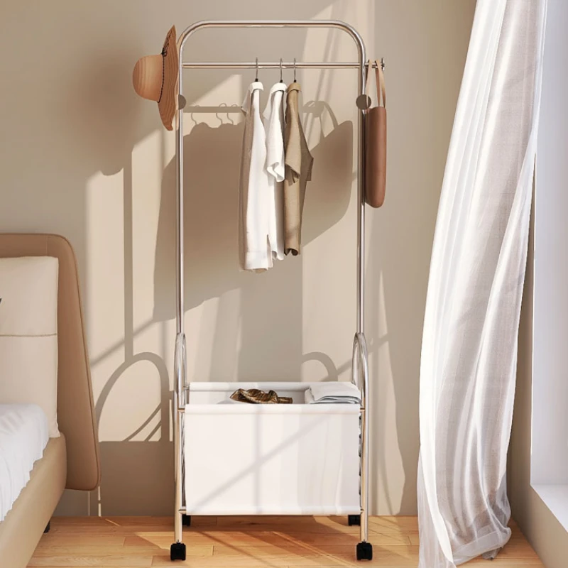 

Light luxury floor-to-ceiling bedroom coat rack with wheels movable multi-functional household hanger