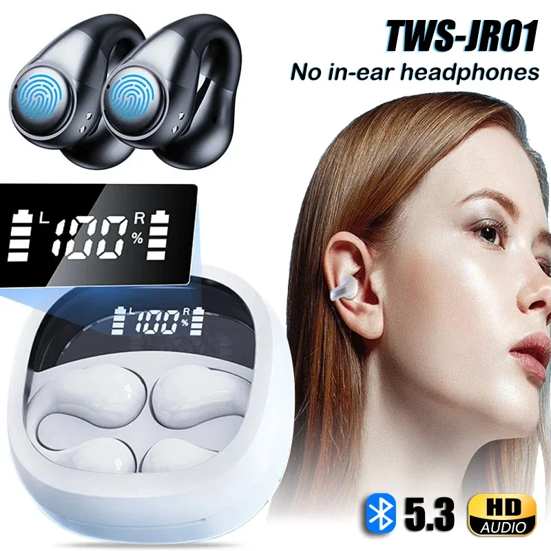 

NEW TWS JR01 Ear Clip Wireless Headphone with Mic Bluetooth 5.3 Earphones Noise Reduction Touch Control Sports Headsets
