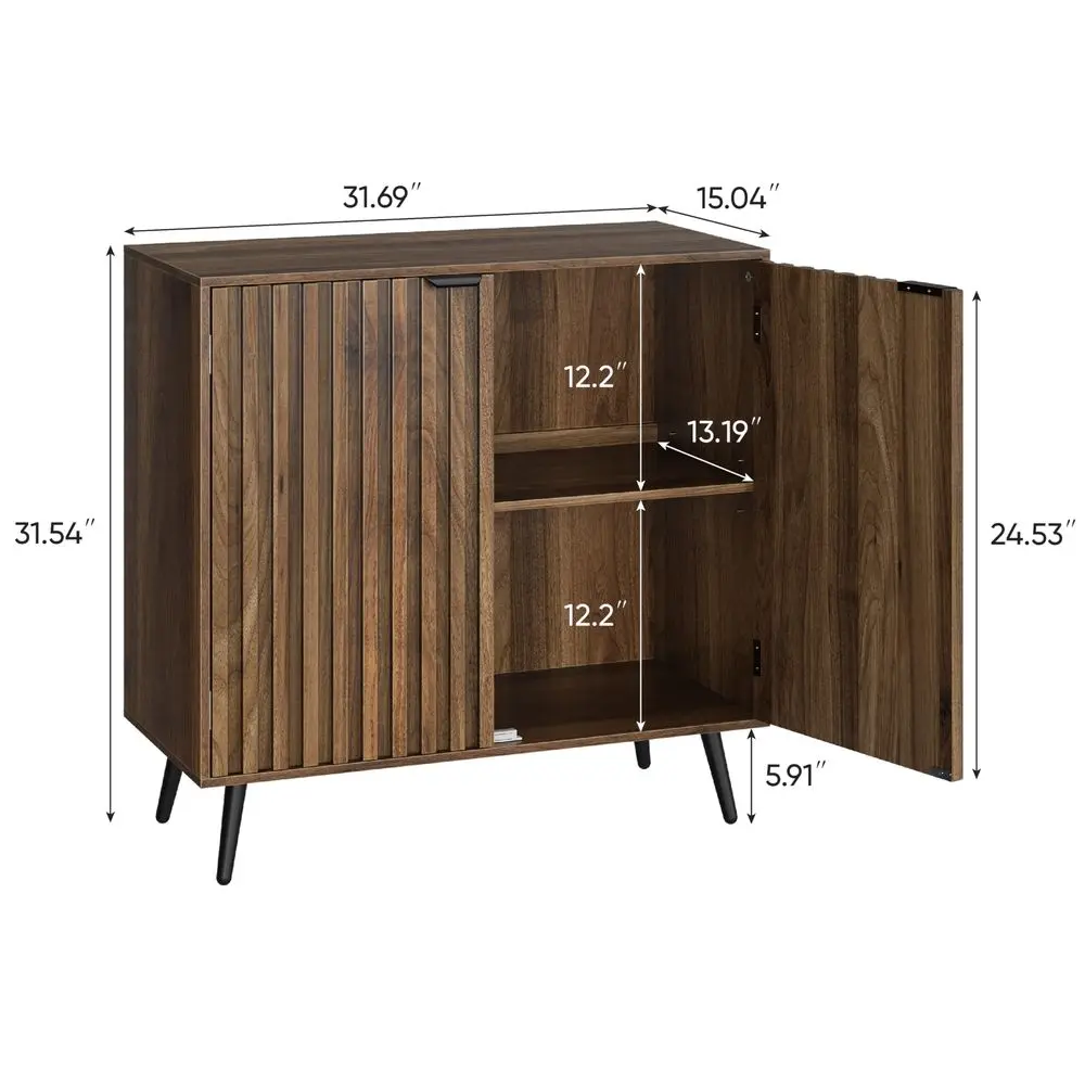 

Fluted Sideboard Cabinet, Freestanding Walnut Buffet Cabinet with Adjustable Shelf, Wood Storage Cabinet for Living Room, Entry