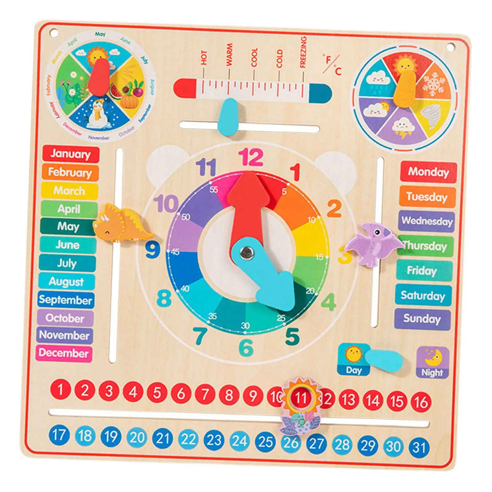 

Wooden Calendar Clock Educational Toy Developmental Wooden Clock Learning Game Kids Cognitive Learning for Girls Toddlers
