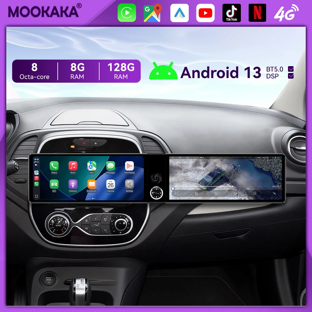 Qualcomm Android Radio For Renault Captur 2016-2018 Dual Screen GPS Multimedia Navigation Stereo Receiver player IPS Head Unit