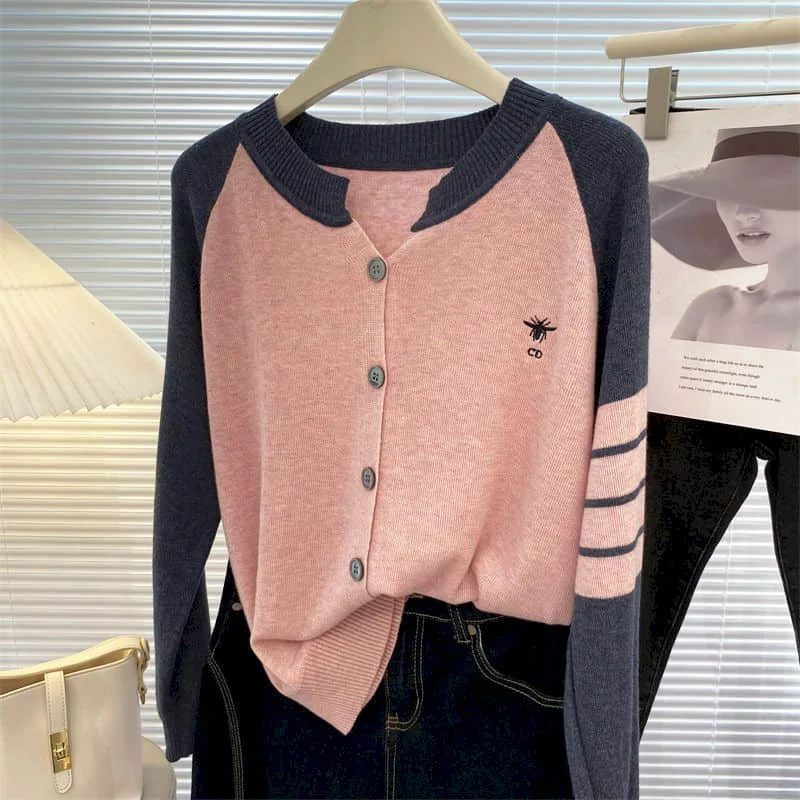 

Sweaters Knitted Cardigan for Women Slim Casual Vintage Striped Preppy Style Coats O-neck Korean Style Long Sleeved Women Tops