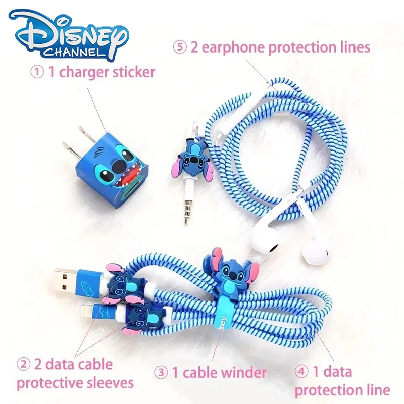 غرزة كابل شاحن آيفون حامي اللفاف شحن رئيس ملصق Kawaii الكرتون الشكل كابل نقل بيانات سماعة USB سلك حماية