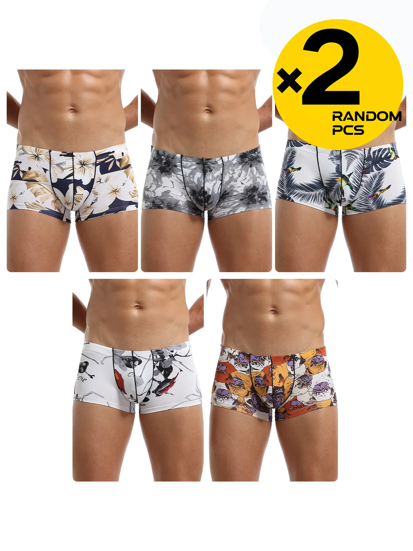 

Мужские трусы-боксеры, сексуальное нижнее белье, дышащие боксеры с принтом, мягкие U-образные трусы, мужские трусы из ледяного шелка, разные 2/3/4 шт., S-XL