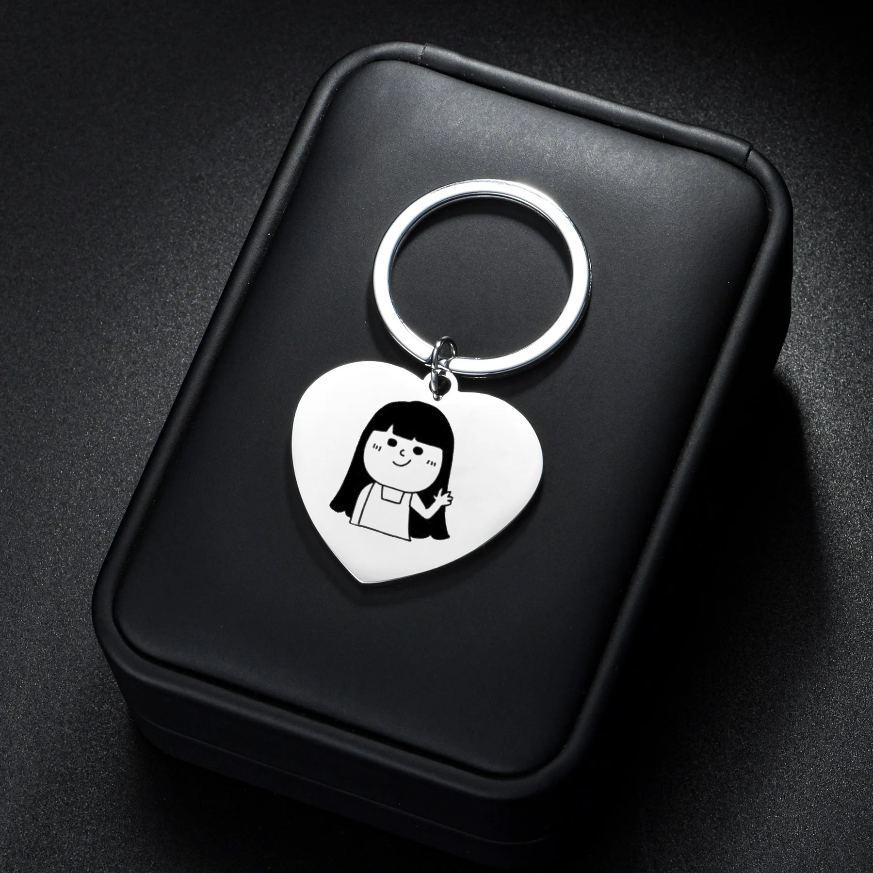 Sifisrri Personalized Engrave Family Name Picture Keychain for Women Stainless Steel Key Ring Family Drive Safe DIY Jewelry Gift