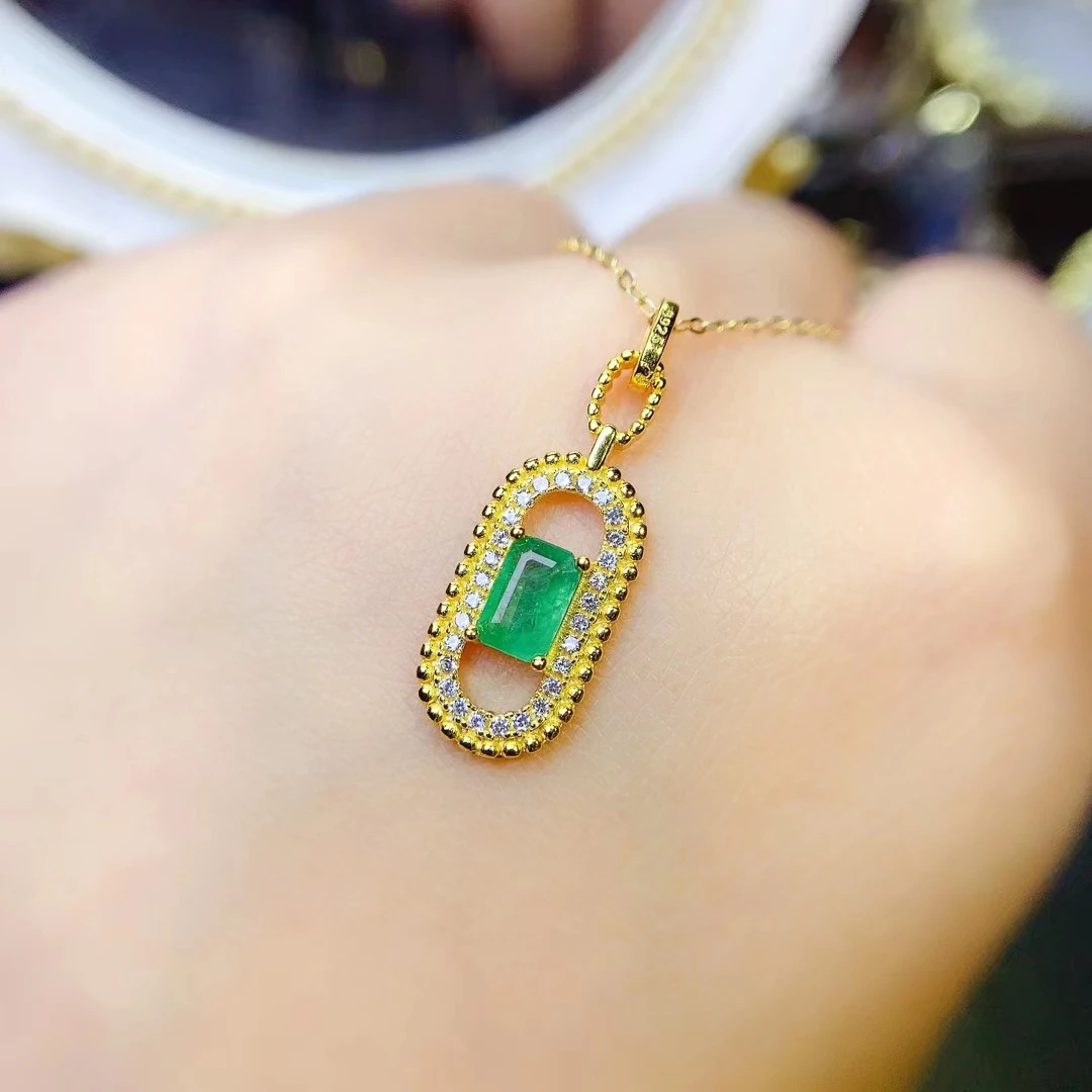 100% Natural Emerald Pendant for Woman 0.5ct 4*6mm Emerald Necklace Pendant Prevent Allergy 18K Gold Plating 925 Silver Jewelry