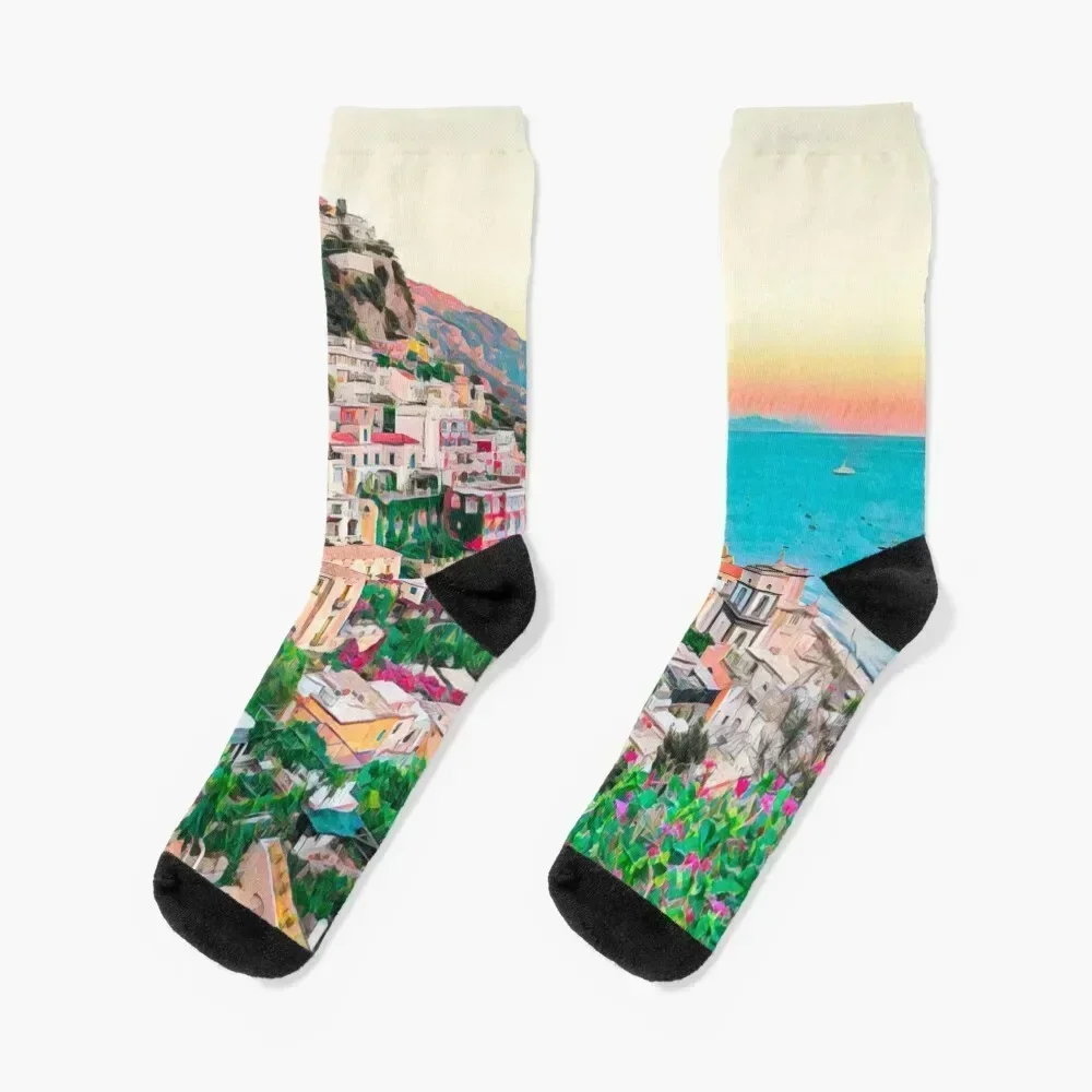 

Positano Italy Socks floral aesthetic cartoon Stockings Women Socks Men's