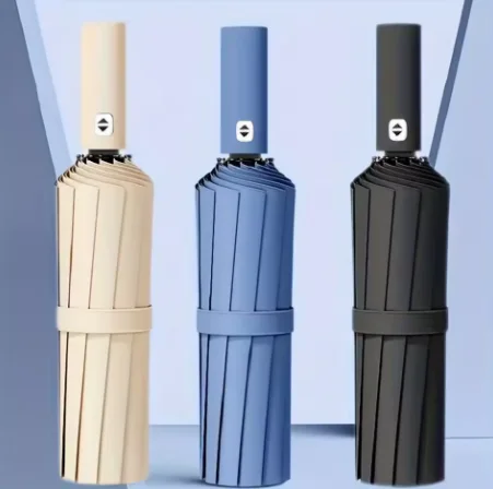 Fully Automatic 2-in-1 Folding Umbrella, Wind-Resistant Black Glue Coated Anti-UV Sun Rain Protection Umbrella