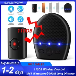 Awapow 110dB Wireless Doorbell Smart Home IP65 Waterproof Outdoor Home Welcome 200M Long Distance 38 Songs Door Chimes Security