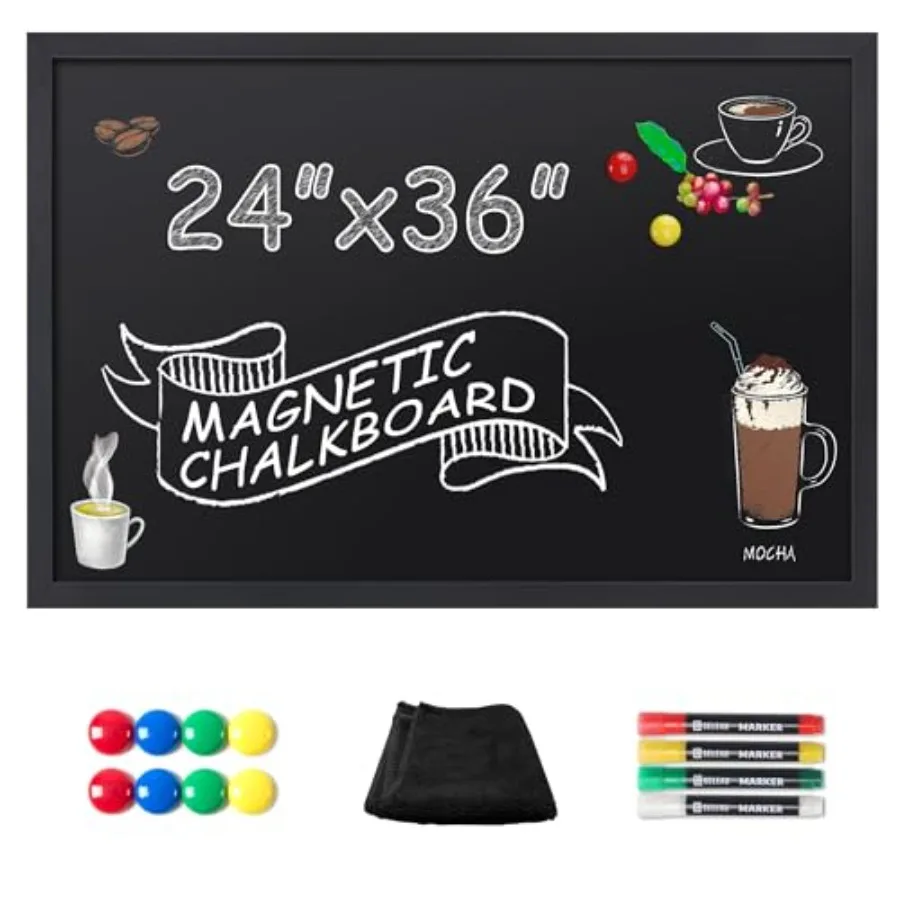 

Magnetic Chalkboard Words Sign - 24" x 36" Large Black Frame Wall Decor Bulletin Chalk Board for Menu Business Restaurant Home